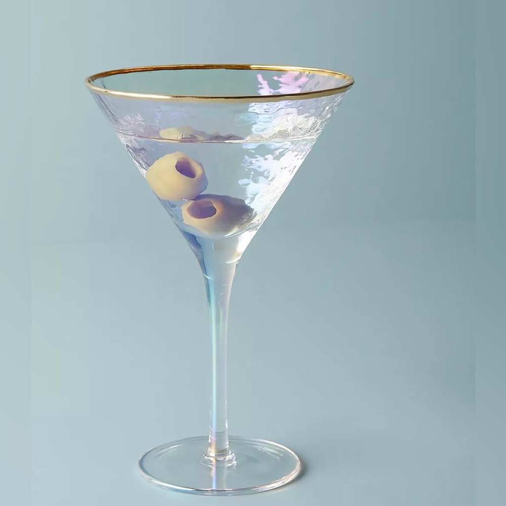 Anthropologie NIB Gold-Rimmed Iridescent Martini Glasses (Set of Two) - Picture 2 of 6